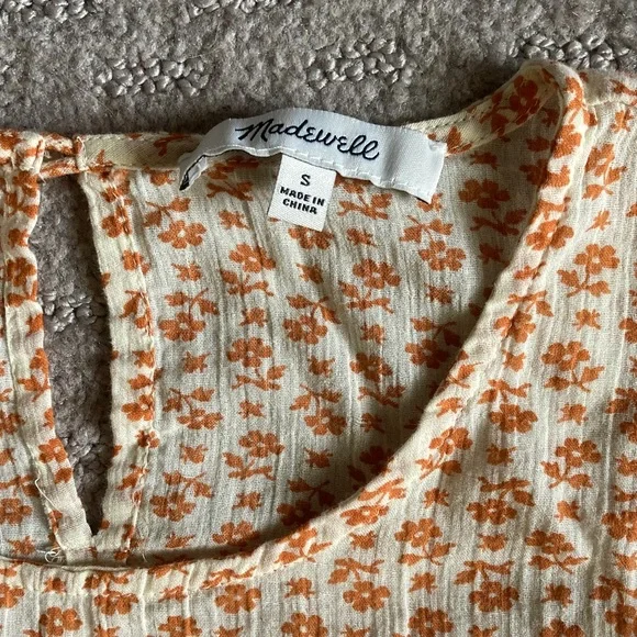 MADEWELL orange floral ruffle-yoke prairie top, Small. - Picture 9 of 11